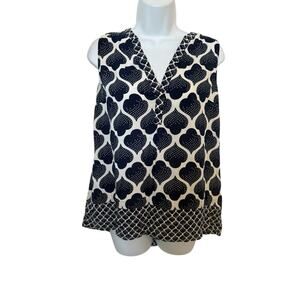 Vintage Boden British Clothing White/Navy Sleeveless Geo Print Blouse​